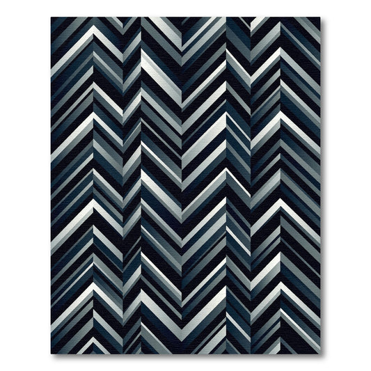 Deep Navy Geometric Chevron Stripes Rug