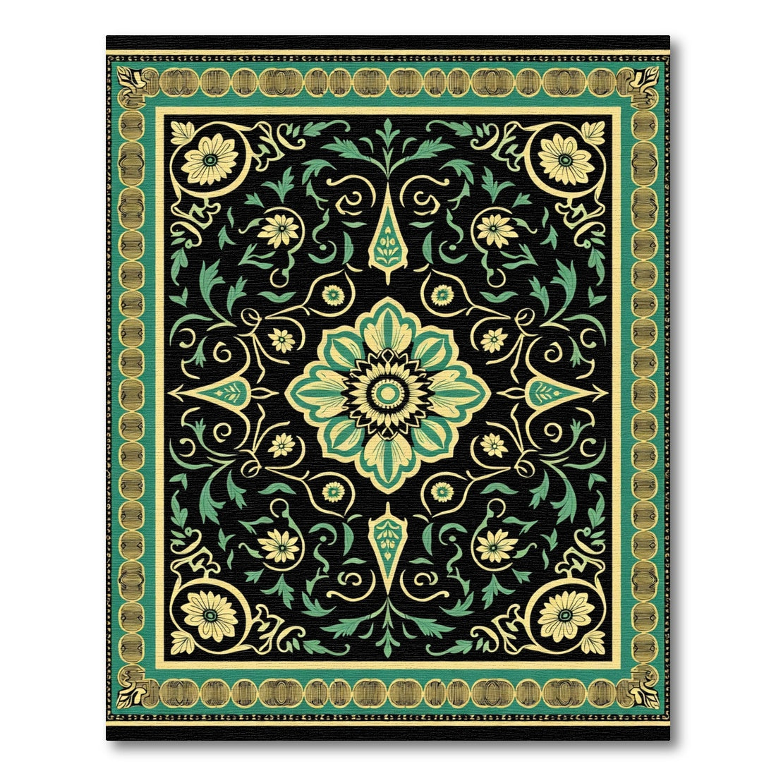 Mandala Floral Black and Gold Rug