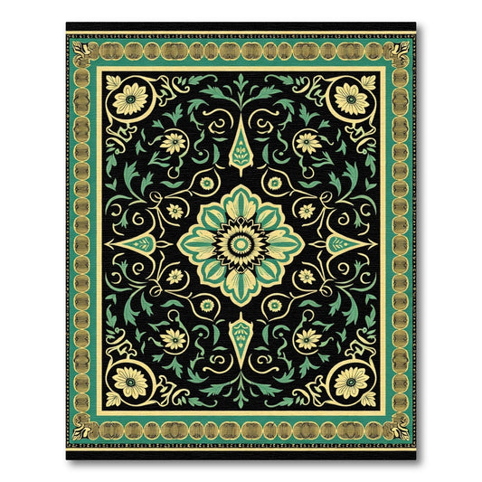 Mandala Floral Black and Gold Rug