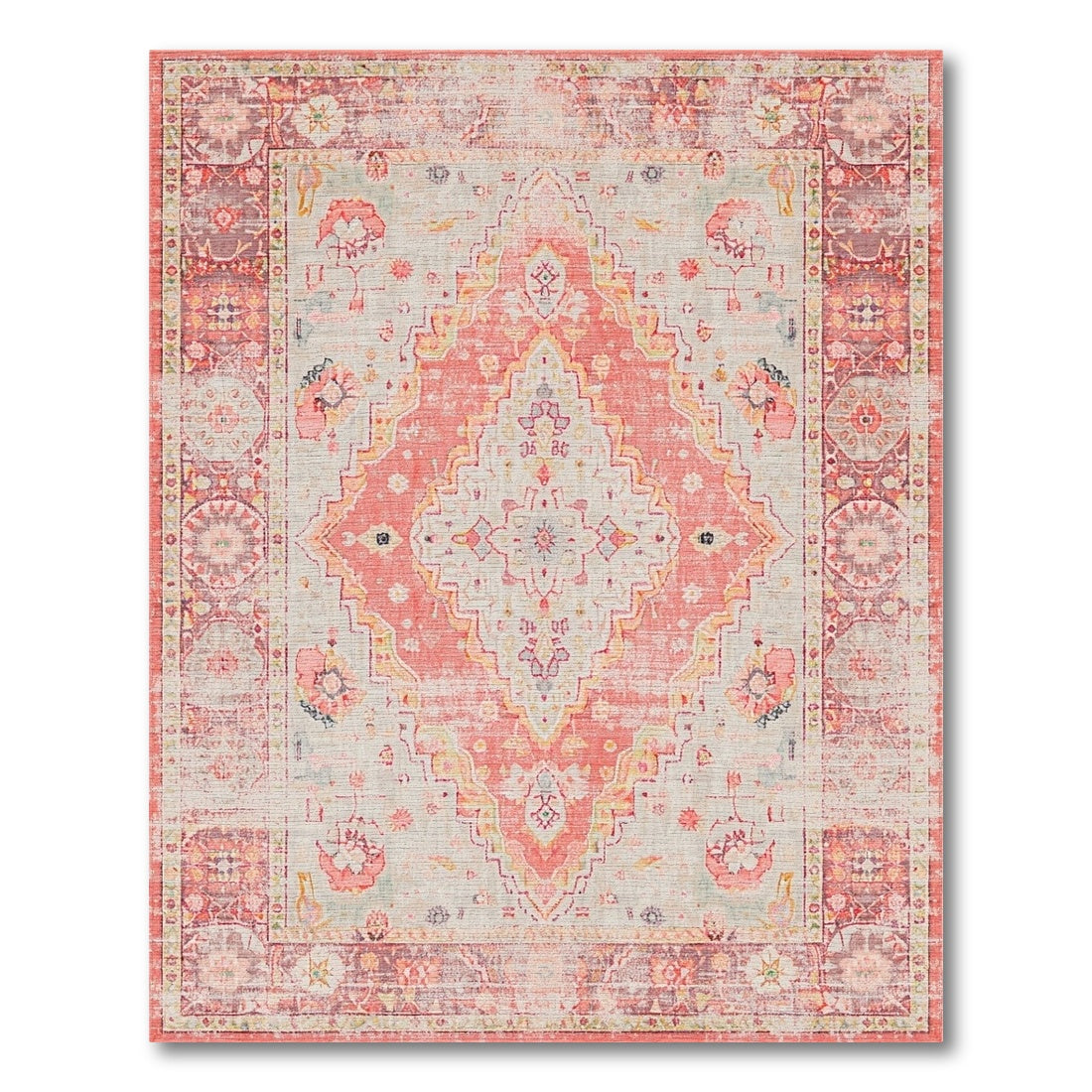 Distressed Vintage Medallion Pink Distressed Vintage Medallion Area Rug