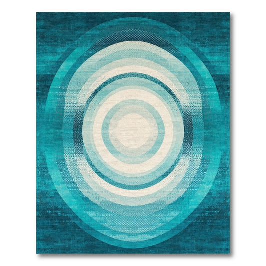 Teal Concentric Circles Geometric Area Rug