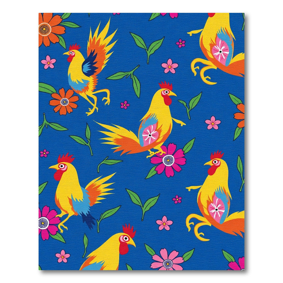 Bold Yellow Roosters Floral Garden Rug
