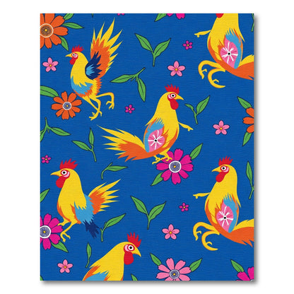 Bold Yellow Roosters Floral Garden Rug