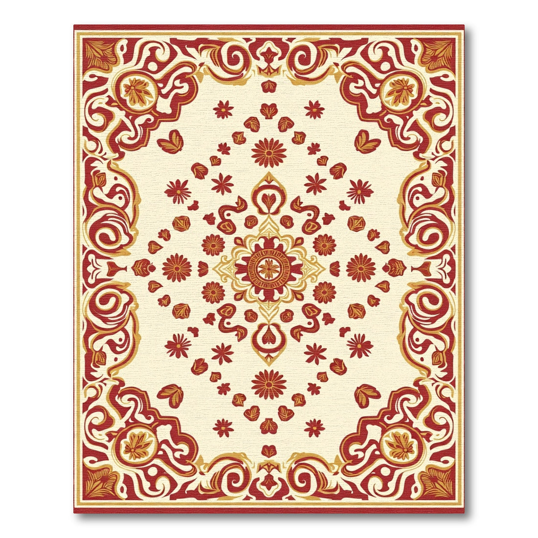 Crimson Gold Floral Burst Medallion Rug