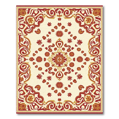 Crimson Gold Floral Burst Medallion Rug