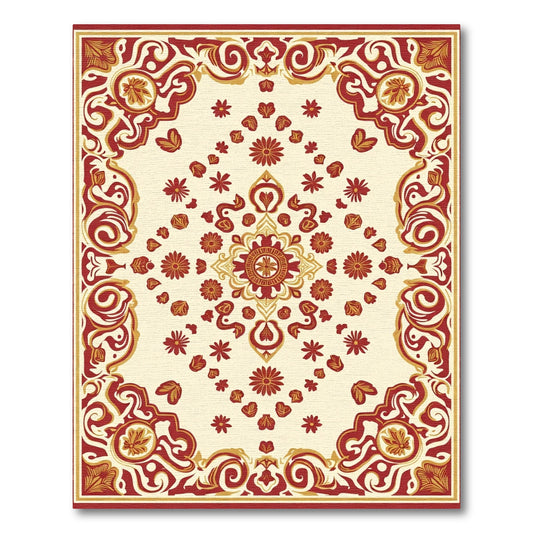 Crimson Gold Floral Burst Medallion Rug