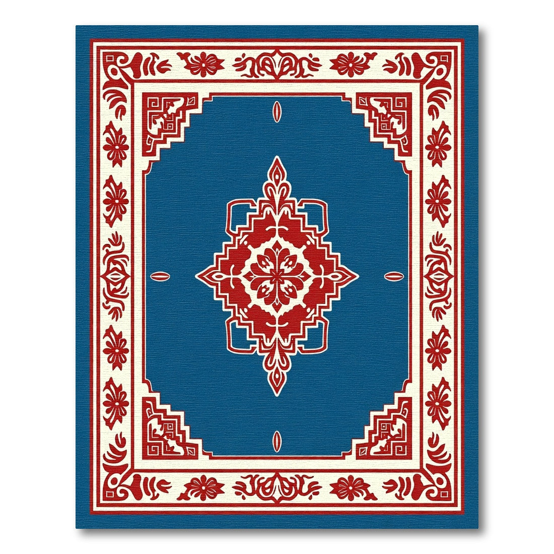 Crimson Floral Medallion Blue Frame Rug