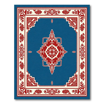 Crimson Floral Medallion Blue Frame Rug