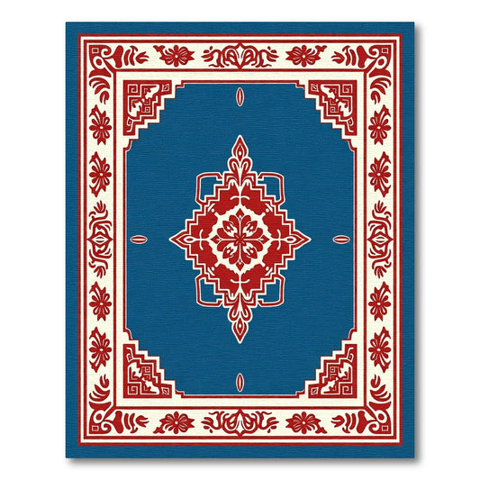 Crimson Floral Medallion Blue Frame Rug