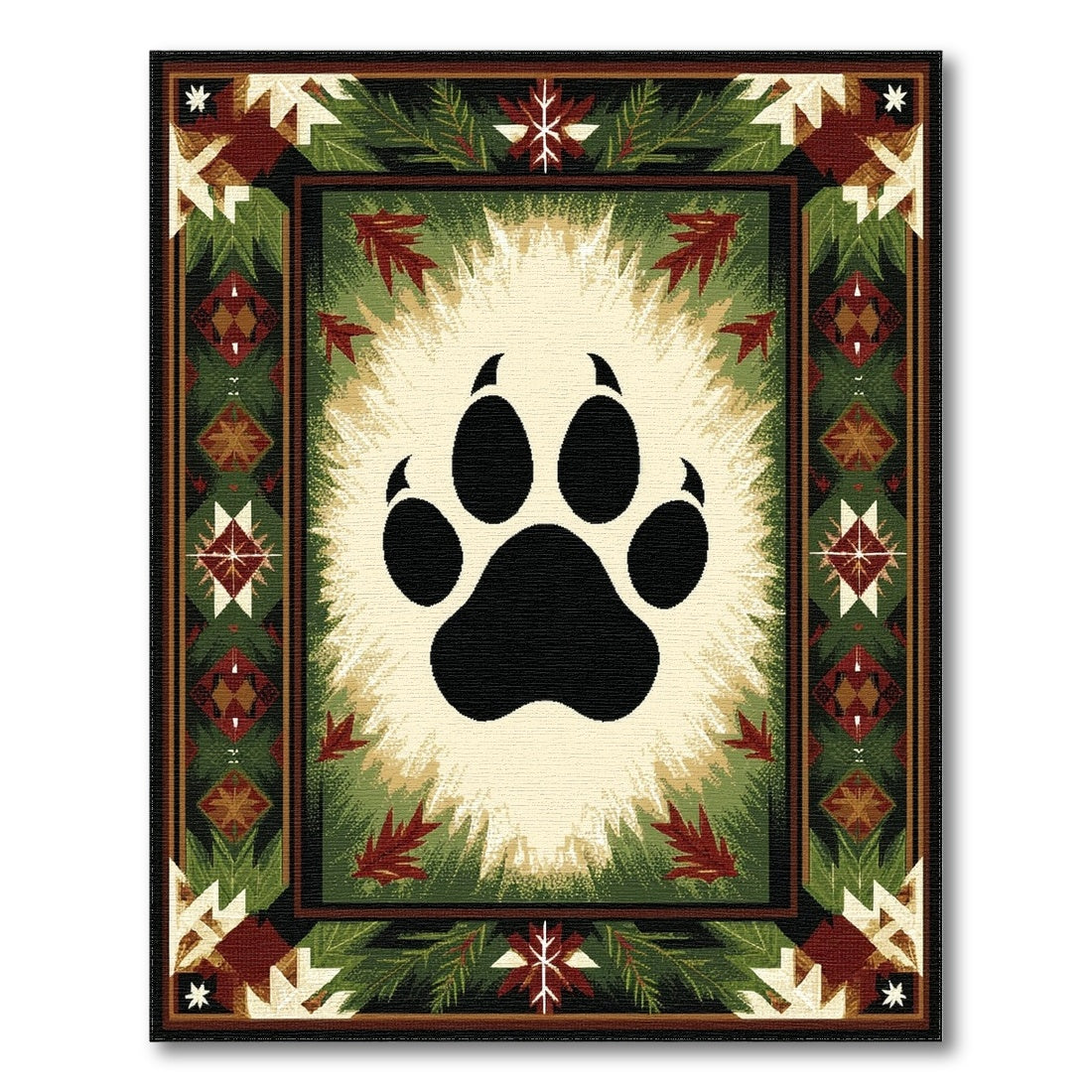 Bear Paw Print Green Rustic Area Rug