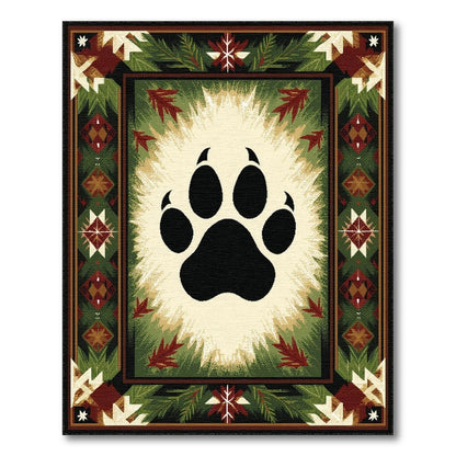 Bear Paw Print Green Rustic Area Rug