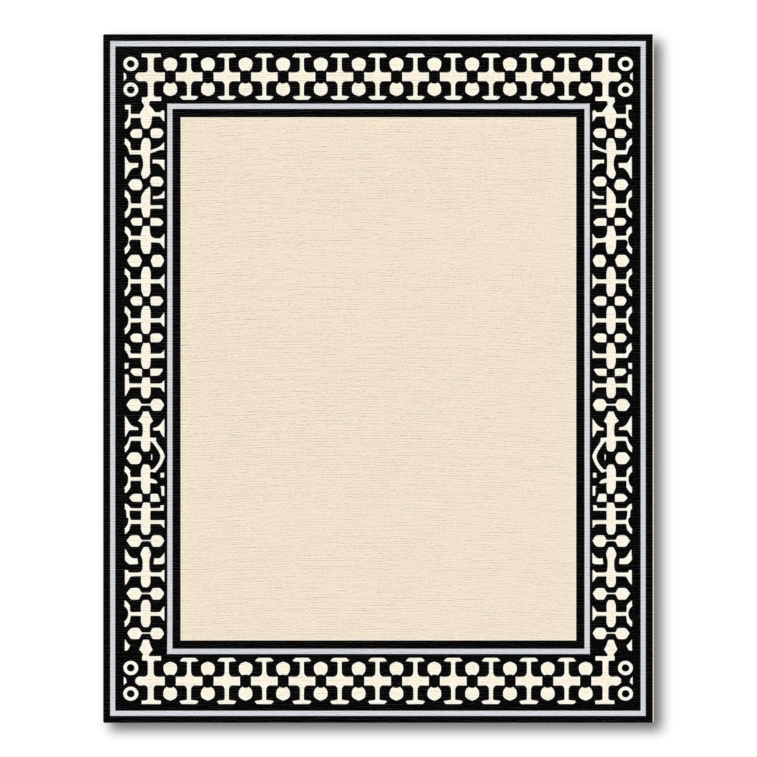 Geometric Black Ivory Medallion Border Rug