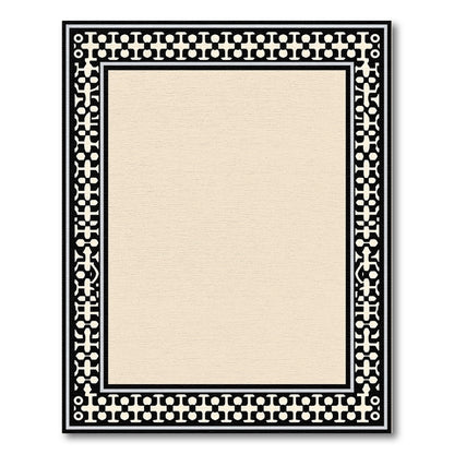 Geometric Black Ivory Medallion Border Rug