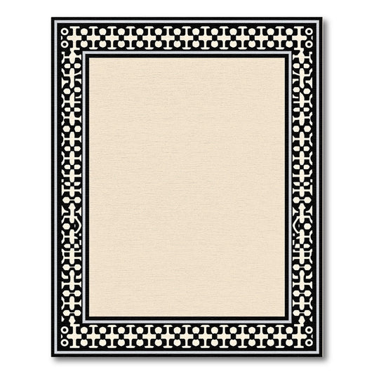 Geometric Black Ivory Medallion Border Rug