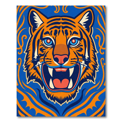 Bold Orange Tiger Blue Swirl Rug