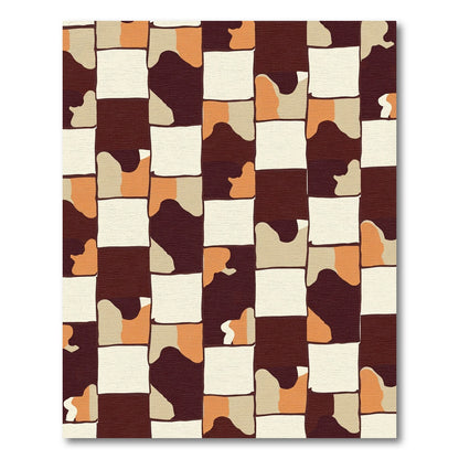 Warm Tan Abstract Stripe Rectangles Rug