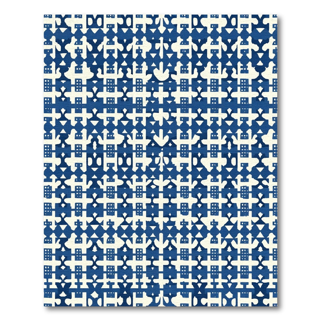 Classic Blue White Geometric Lattice Rug
