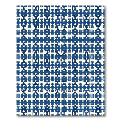 Classic Blue White Geometric Lattice Rug