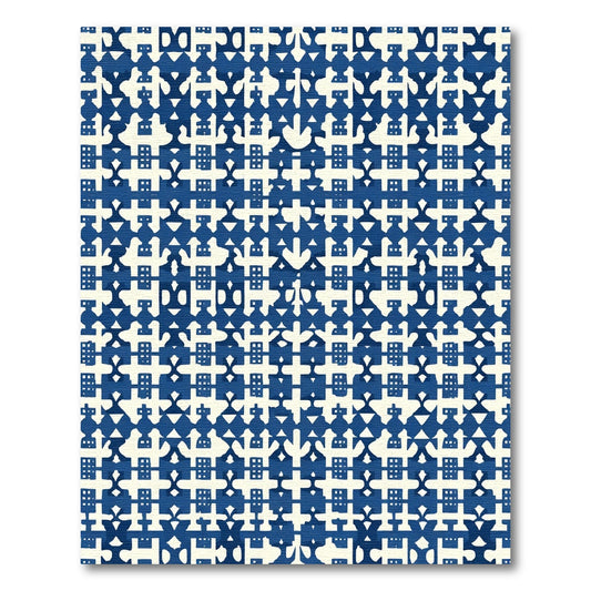 Classic Blue White Geometric Lattice Rug