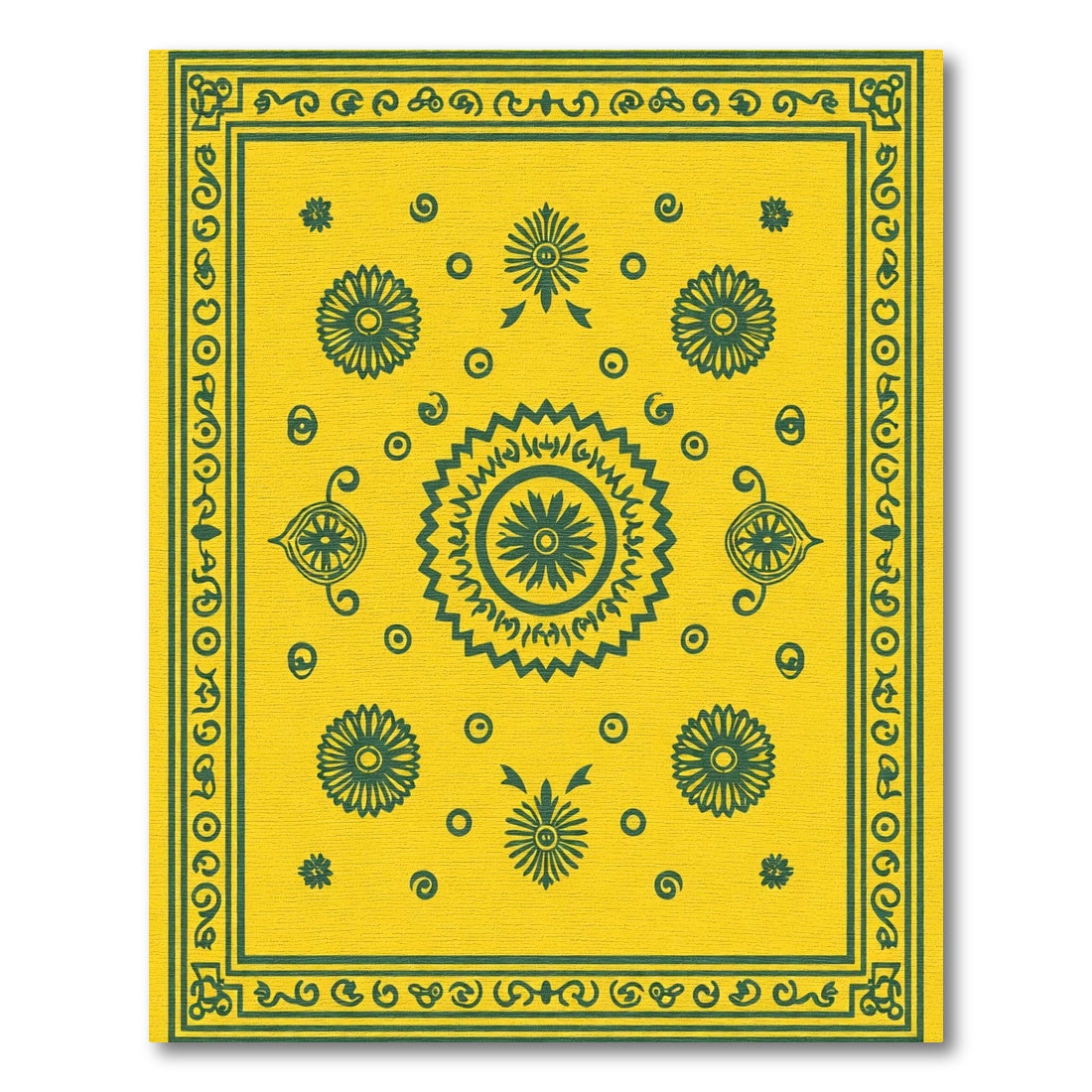 Yellow Teal Floral Medallion Centered Rug