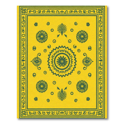 Yellow Teal Floral Medallion Centered Rug