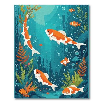Orange White Koi Fish Underwater Garden Rug