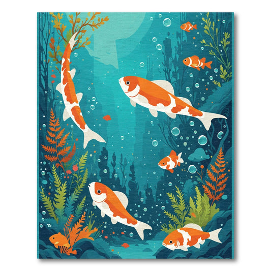 Orange White Koi Fish Underwater Garden Rug