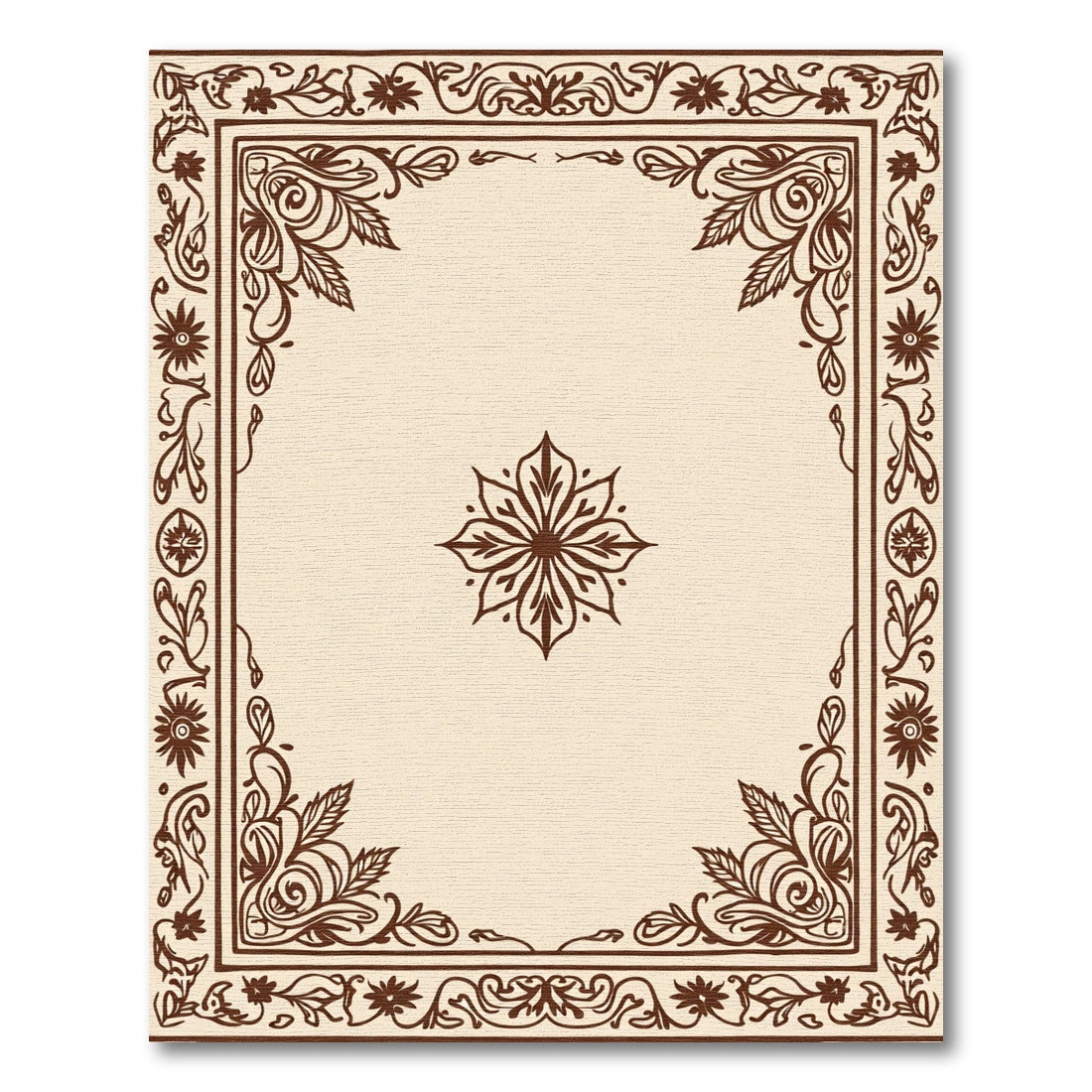 Brown Floral Border Medallion Rug