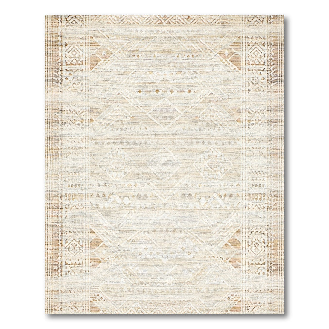 Beige Geometric Distressed Area Rug