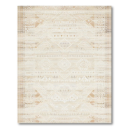 Beige Geometric Distressed Area Rug