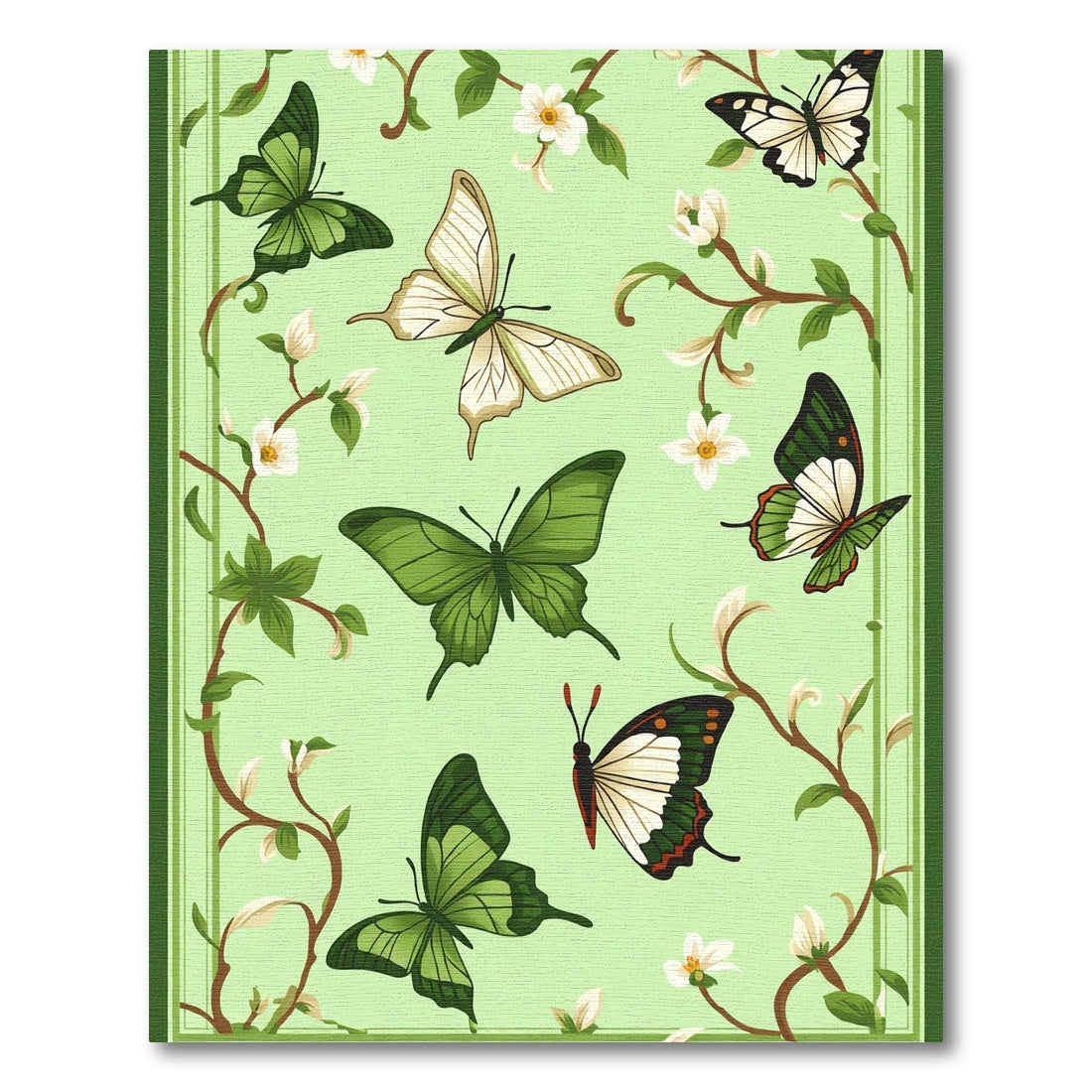 Green Butterfly Garden Floral Vines Rug