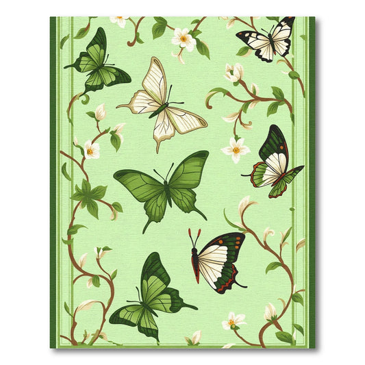Green Butterfly Garden Floral Vines Rug