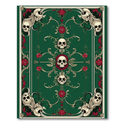 Dark Green Skull Floral Area Rug