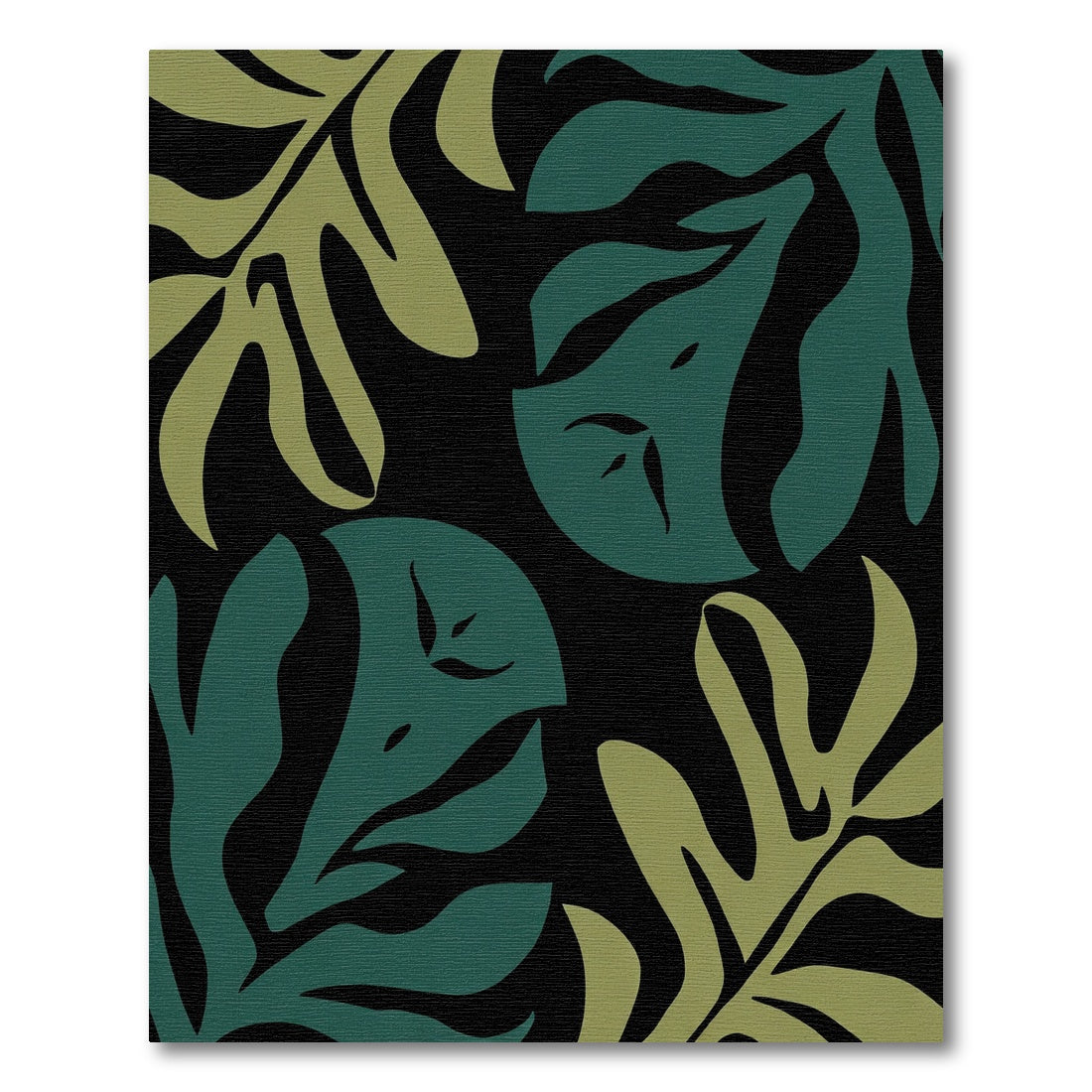 Deep Teal Olive Tropical Leaves Rug