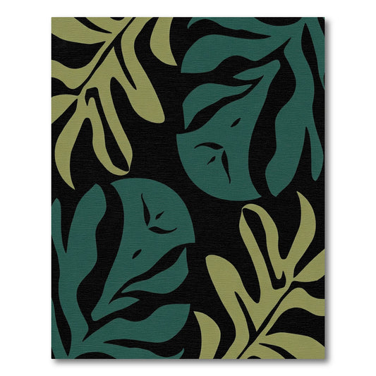Deep Teal Olive Tropical Leaves Rug