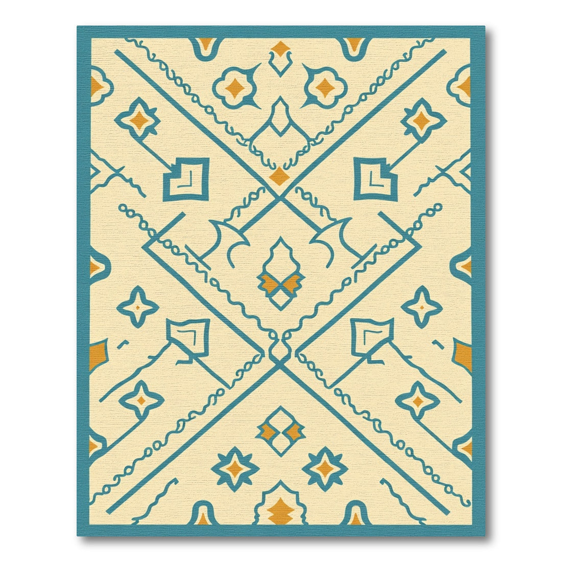 Cream Teal Abstract Diamond Geometric Rug