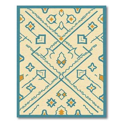 Cream Teal Abstract Diamond Geometric Rug