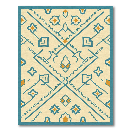 Cream Teal Abstract Diamond Geometric Rug