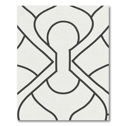 Modern Ivory Black Interlocking Shapes Rug