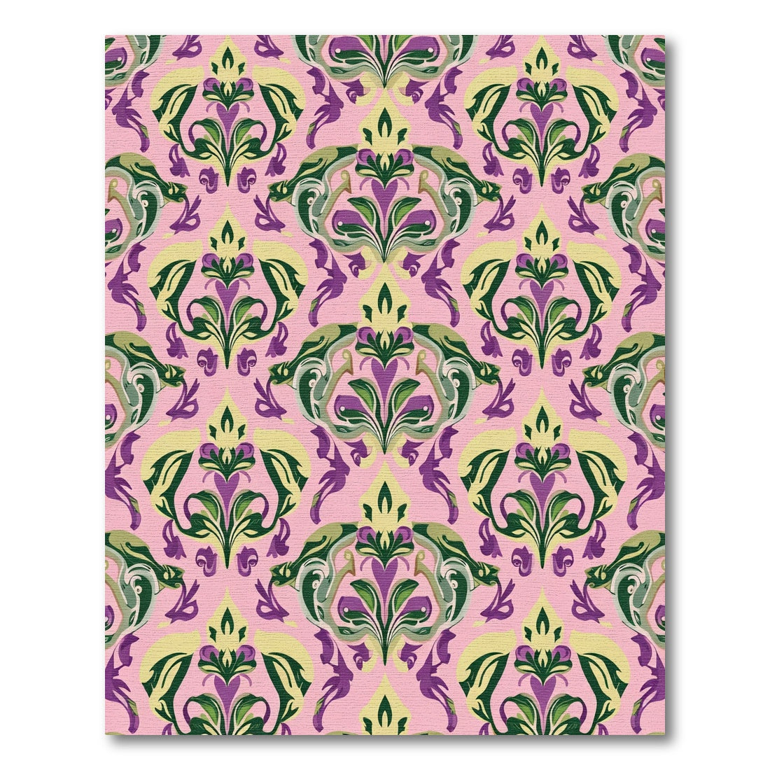 Pink Purple Green Floral Damask Rug