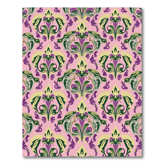 Pink Purple Green Floral Damask Rug