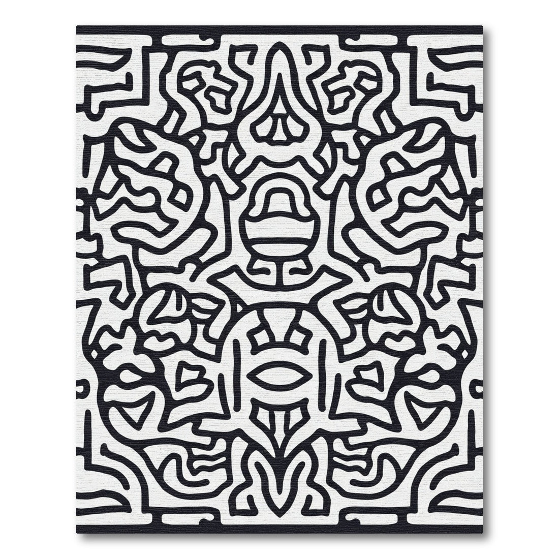 Black White Abstract Line Art Rug
