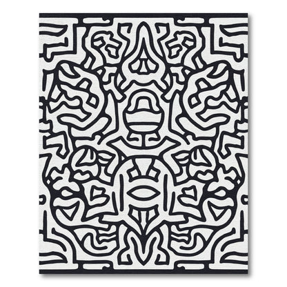 Black White Abstract Line Art Rug