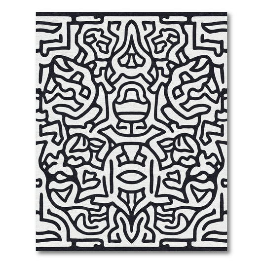 Black White Abstract Line Art Rug