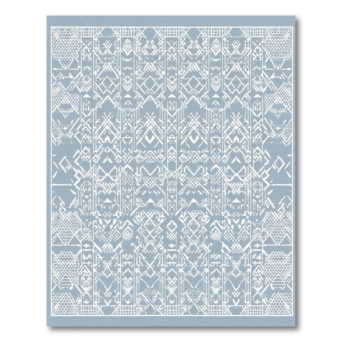 Cerulean White Geometric Tribal Medallion Rug