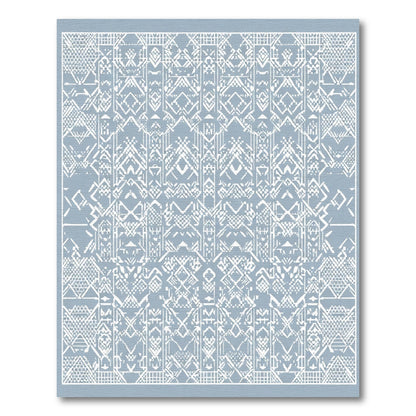Cerulean White Geometric Tribal Medallion Rug