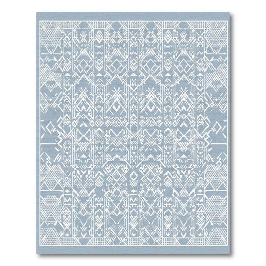Cerulean White Geometric Tribal Medallion Rug