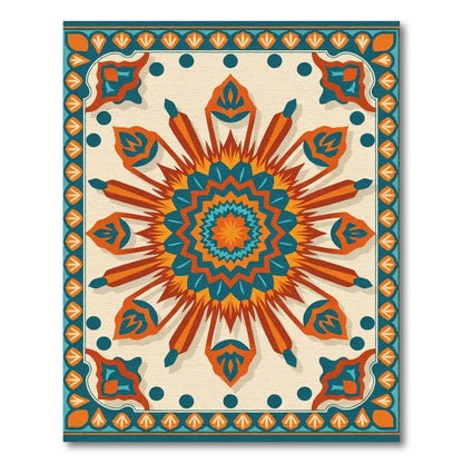 Vibrant Orange Teal Sunburst Medallion Rug