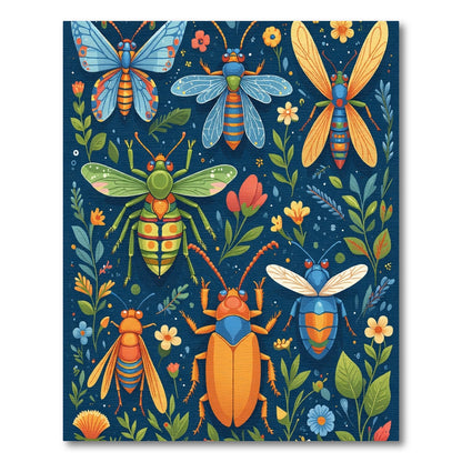Whimsical Insect Garden Collection Blue Rug