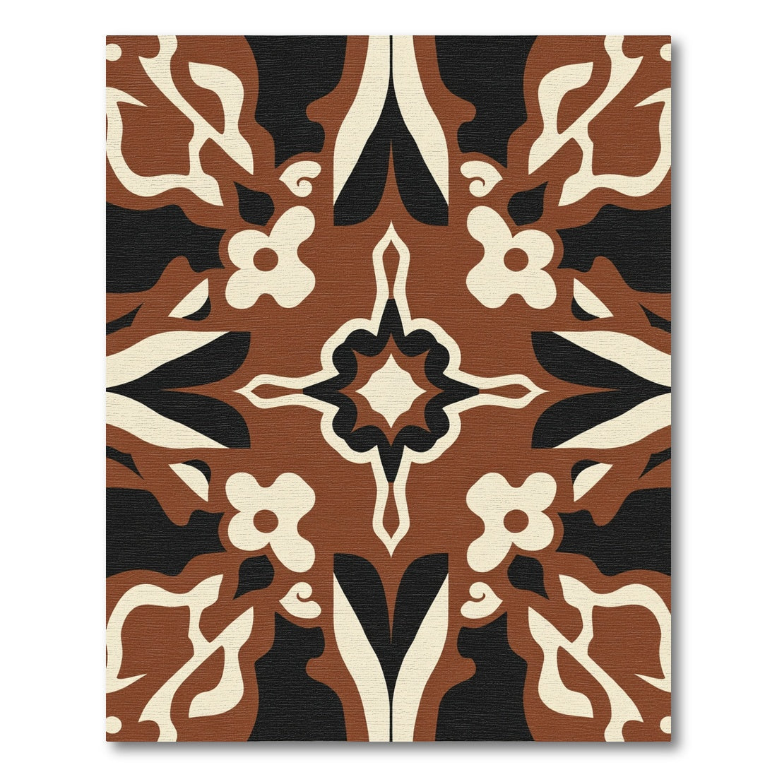 Earthy Brown Cream Black Floral Swirl Rug